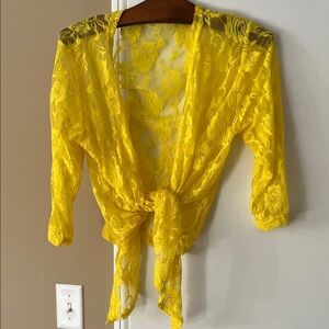 Yellow Lace Tie-Front Cardigan